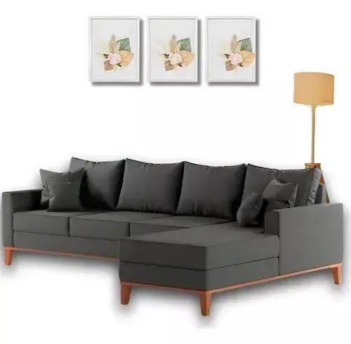 Sofá 4 lugares beny com chaise esquerda ou direito linho cru - Foto 2
