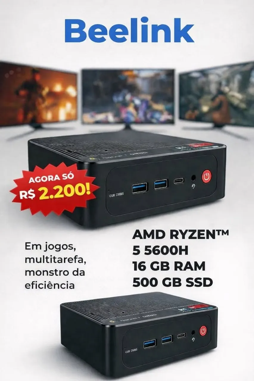 Mini Pc Beelink Ser5 Max 500GB 16gb Processador Ryzen 7 5800h
