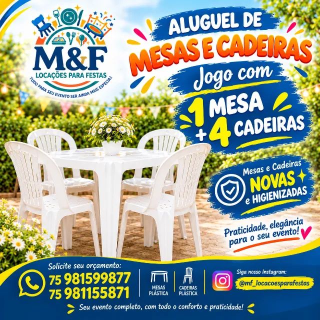 Mesas e Cadeiras para locação