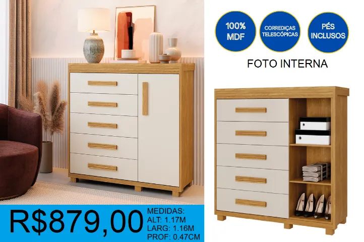 Comoda com sapateira 100% mdf - temos a pronta entrega  - Foto 2