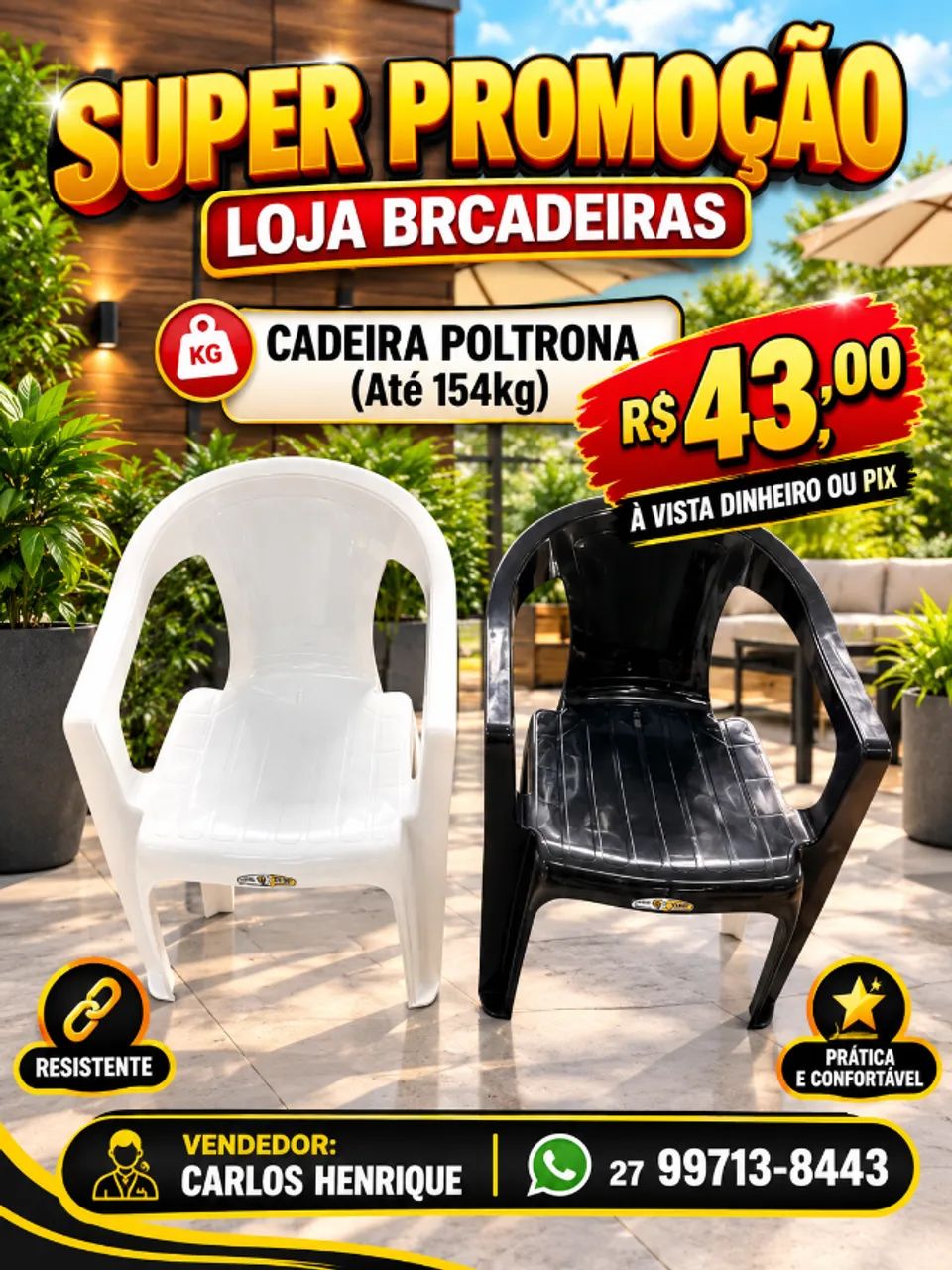 Cadeira Plastica Poltrona 154kg 
