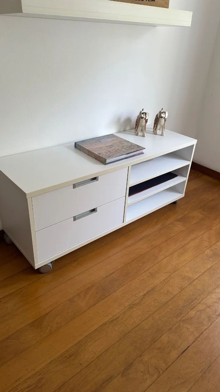 Rack com rodinhas - branco 2 gavetas e 3 prateleiras 