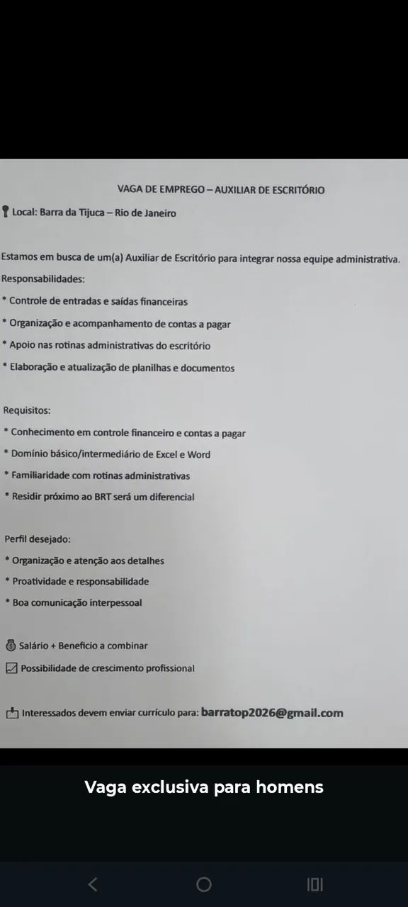 Auxiliar de escritório - contas a pagar 