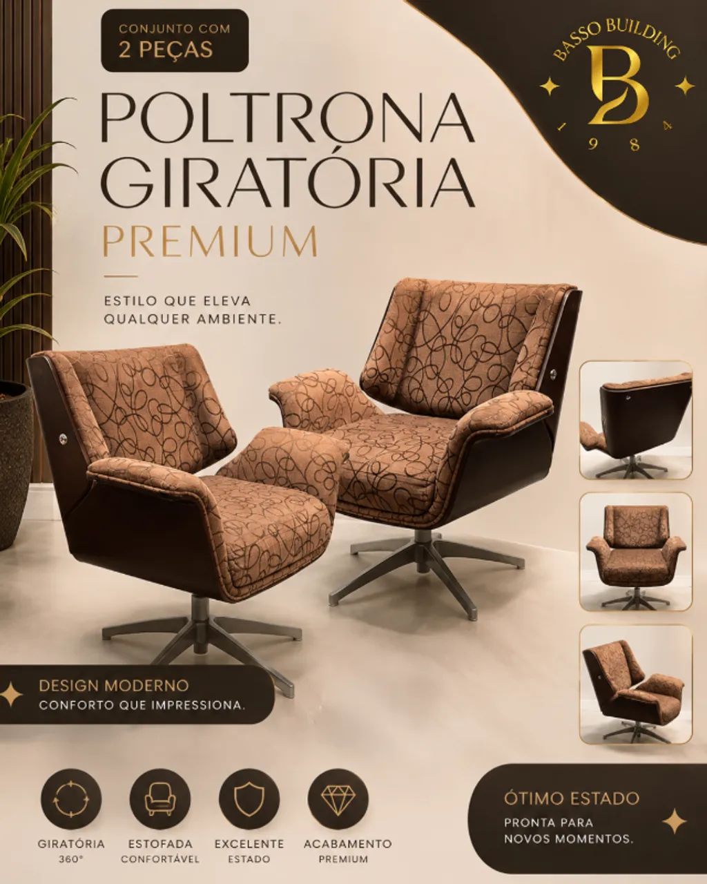 Poltronas Giratórias Premium - Conjunto com 2 peças - Foto 2