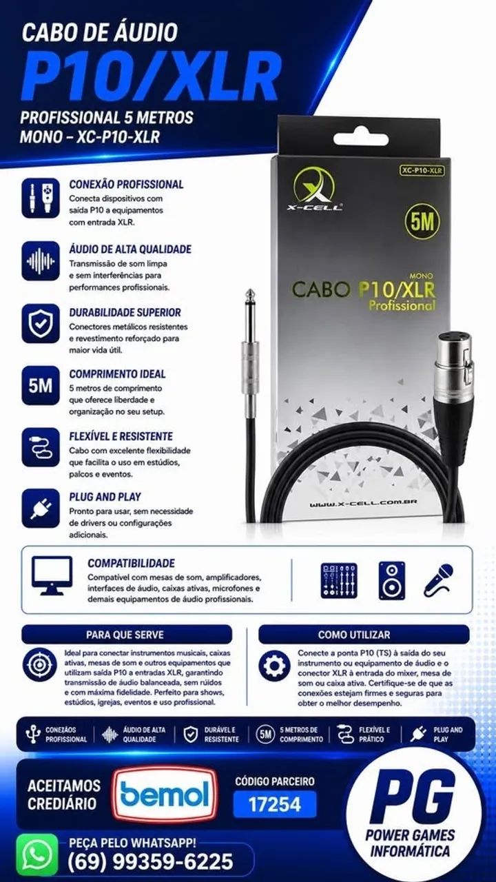 CABO PARA MICROFONE P10 XLR - Foto 2