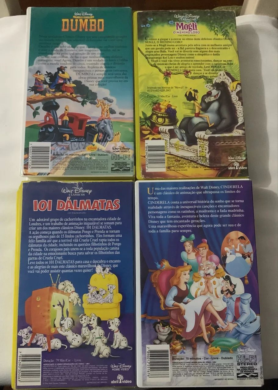 4 fitas Vhs Disney Clássicas Cinderela 101 Dálmatas Dumbo e Mogli  - Foto 2