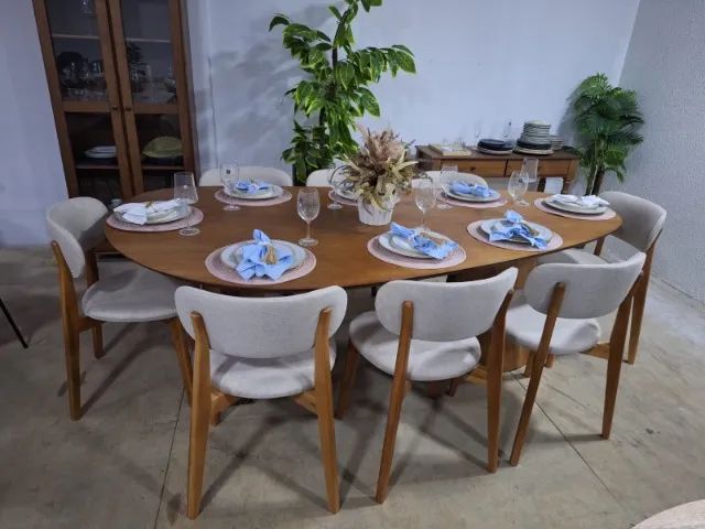 Co junto mesa prime c/ 8 cadeiras tampo e base madeira 2,40 x 1,30
