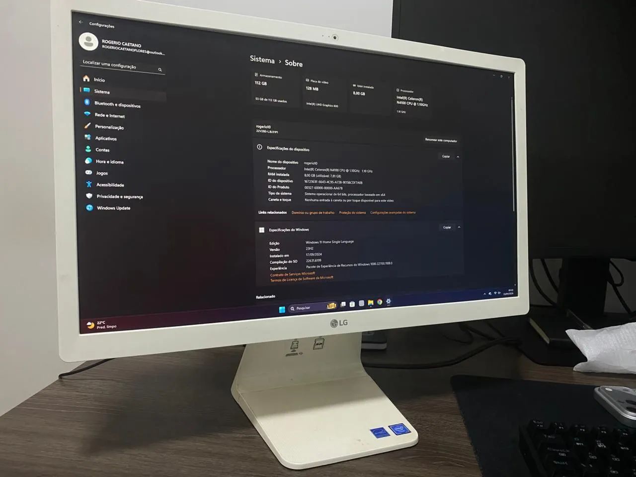 PC LG All in One 24" Intel 8G RAM perfeito e barato 