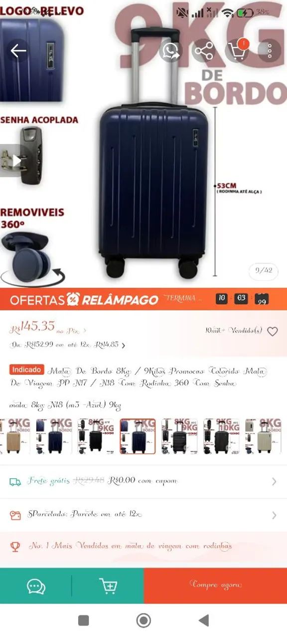 Malas de bordo 8k 9k novinha. 