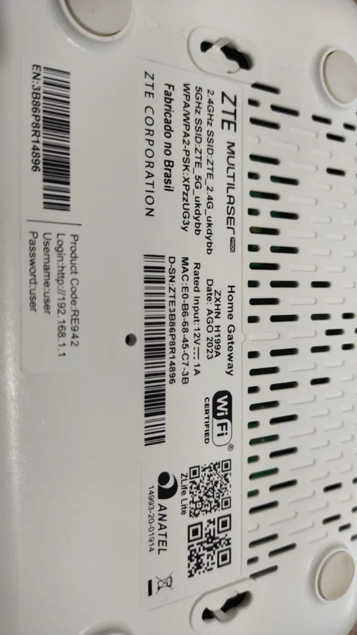 Roteador ZTE ZXHN H199A - Conectividade e Dispositivos de Rede