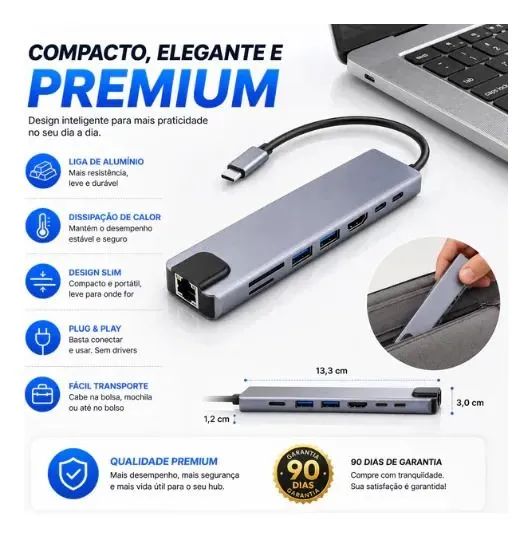 Hub 8 Em 1 Multifuncional Usb-c Hdmi 4k Rj45 Tf Sd - Foto 5