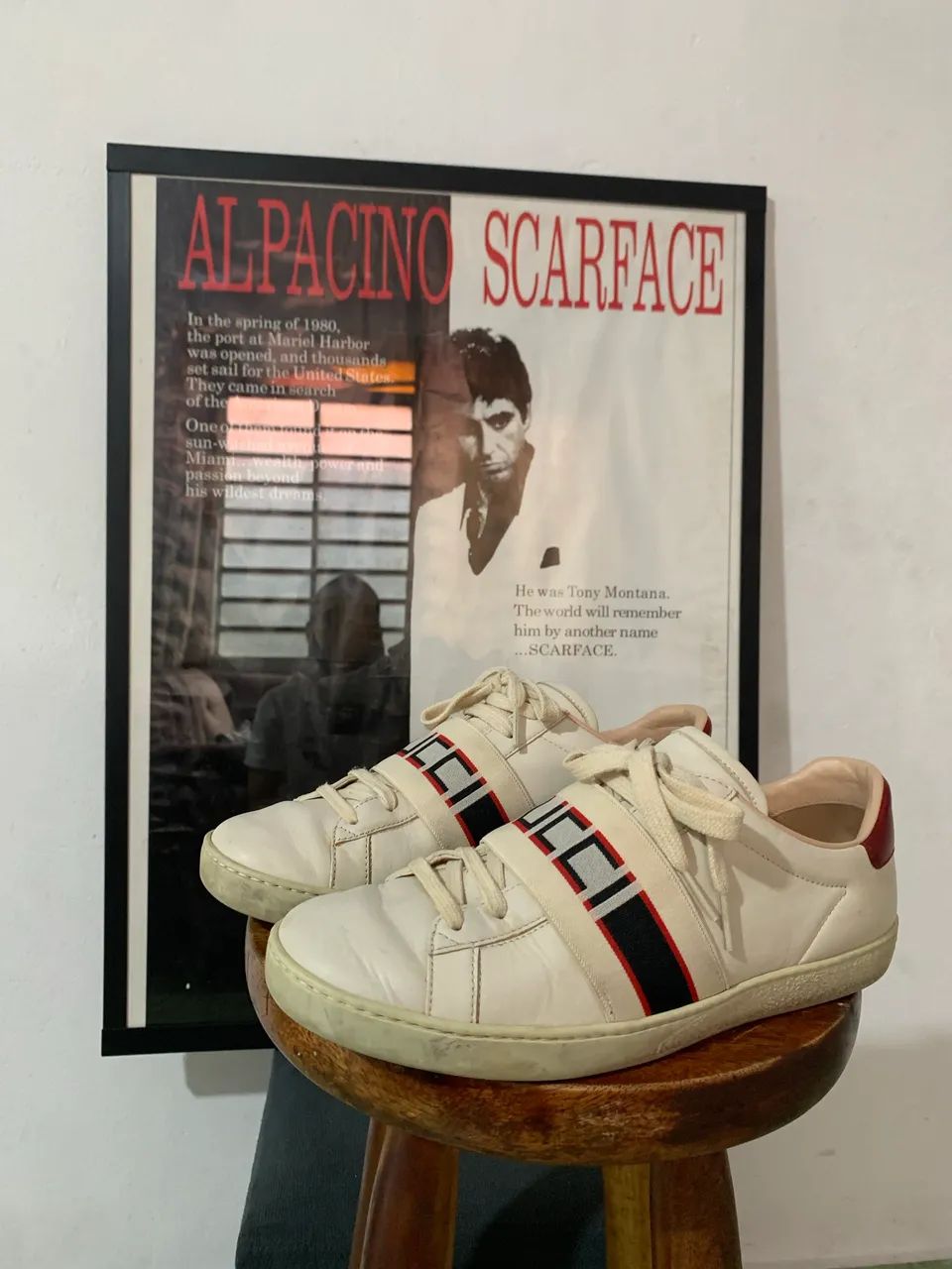 ? Gucci Ace Stripe em couro off-white  ?  - Foto 4