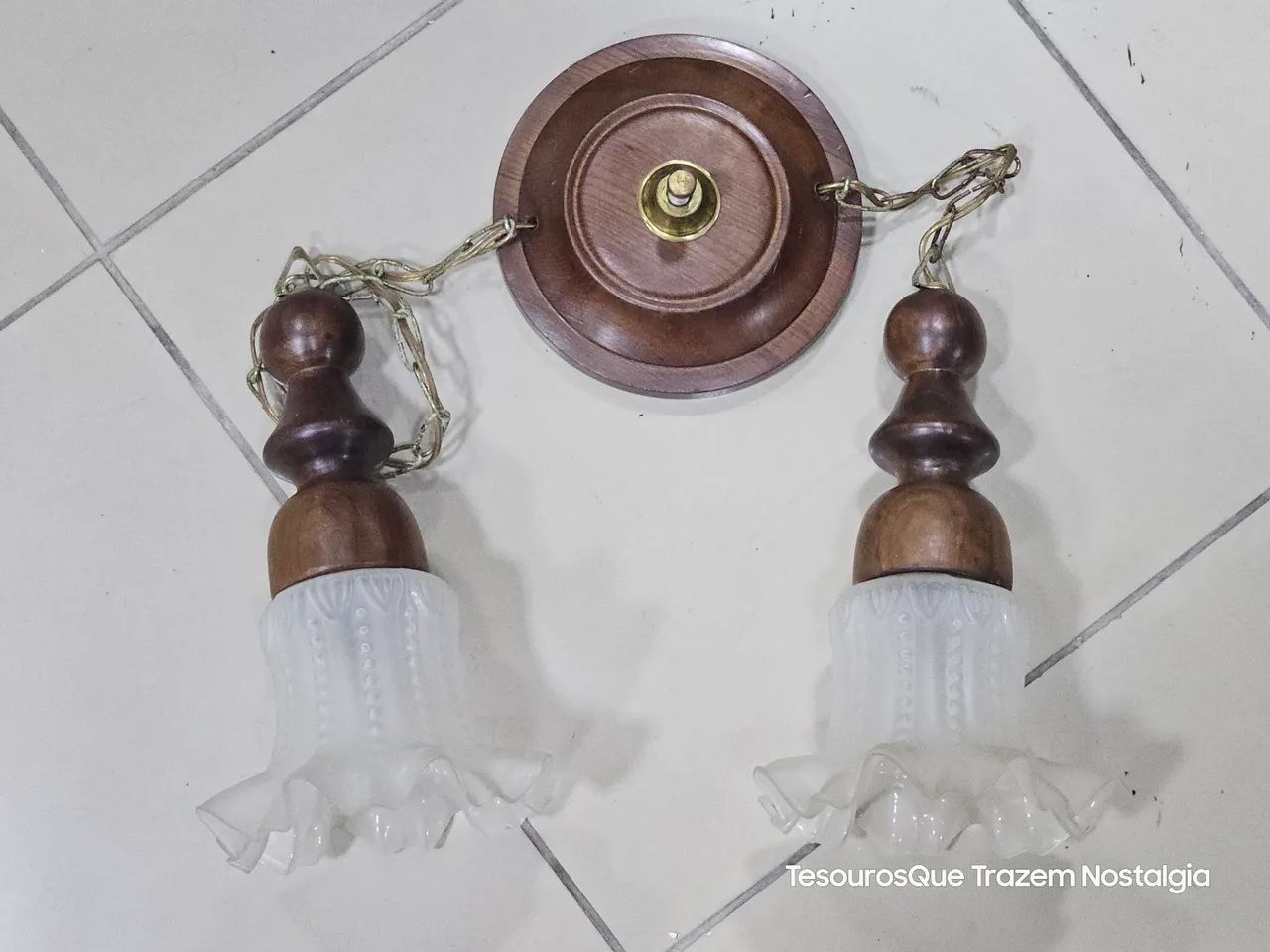 Antigo Lustre Pendente Para 2 Luzes 