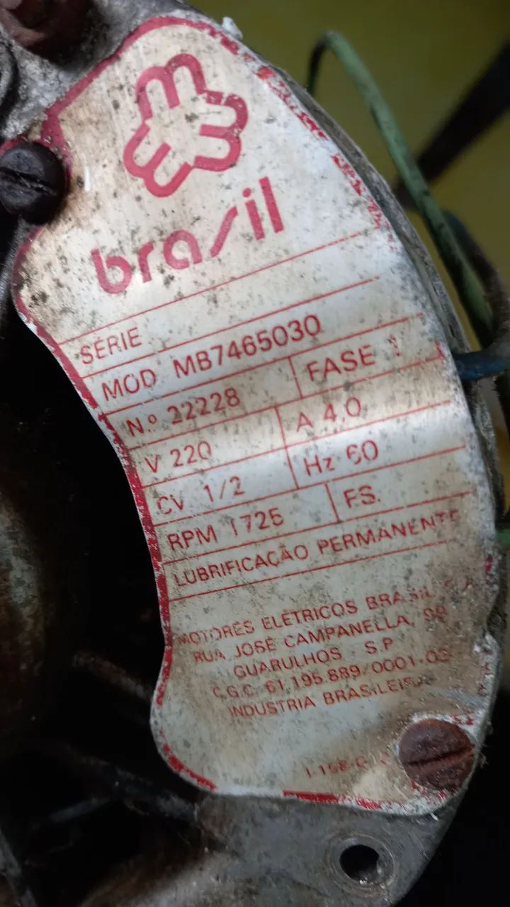 Motor Brasil, 0.5 CV, 1737 RPM, baixa rotação, funcionando, usado! - Foto 4