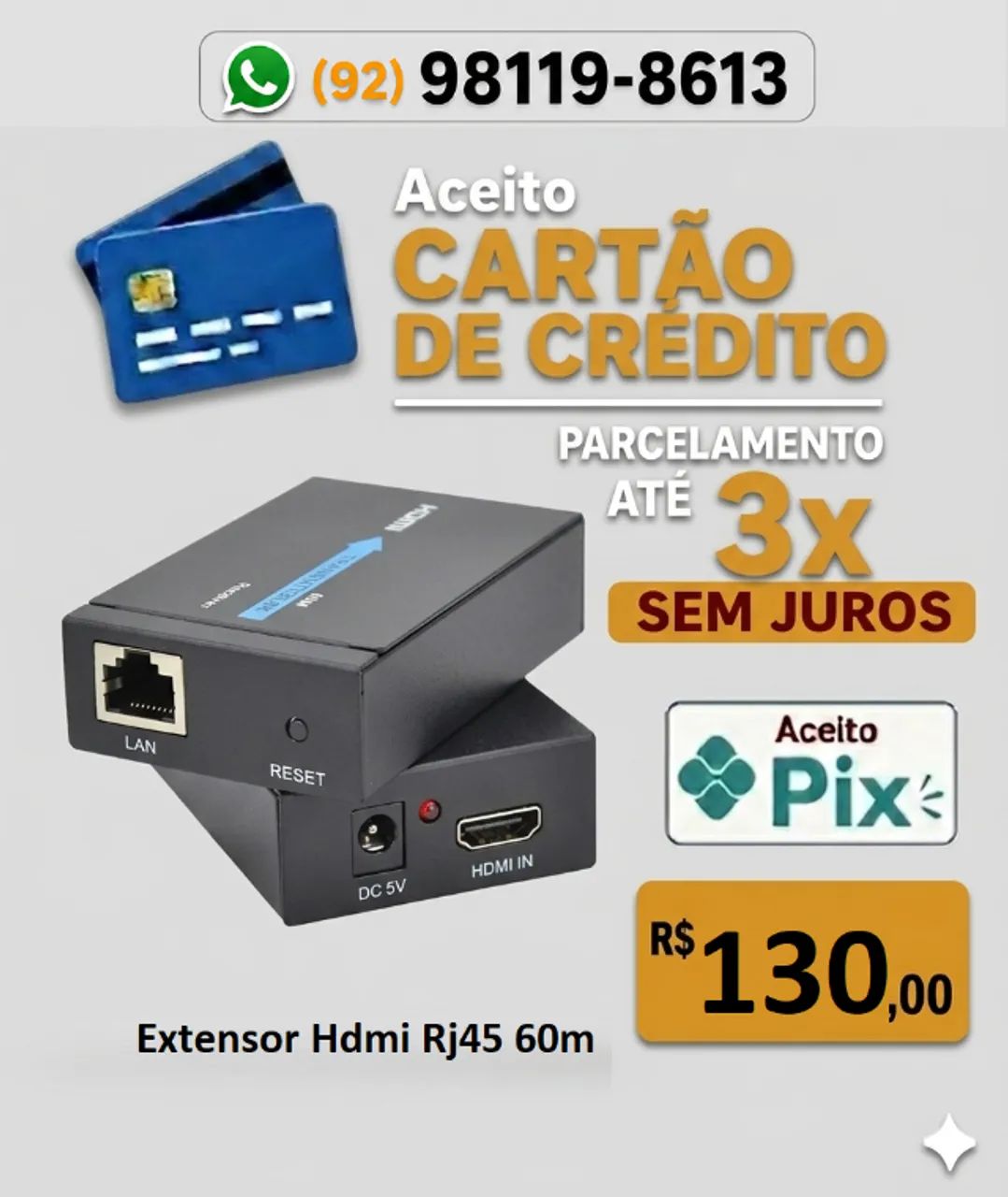 Extensor Hdmi Rj45 60m Metros Adaptador Cabo Rede