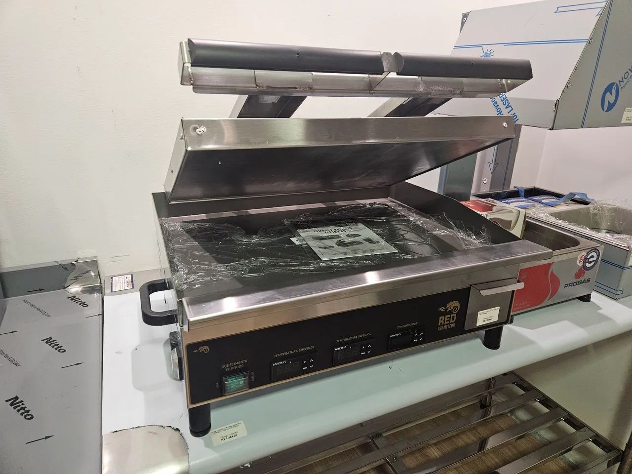 chapa elétrica de 60cm com prensa e timer - pronta entrega