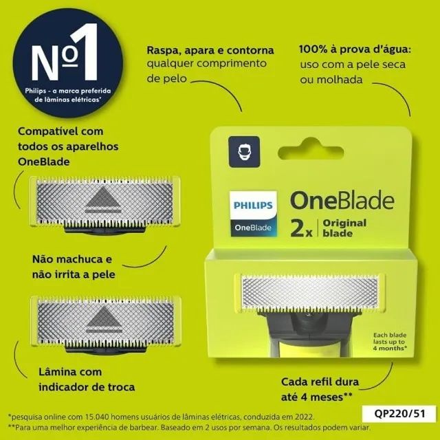 Kit 2 Lâminas de Reposição Originais Philips OneBlade QP220/51  - Foto 5