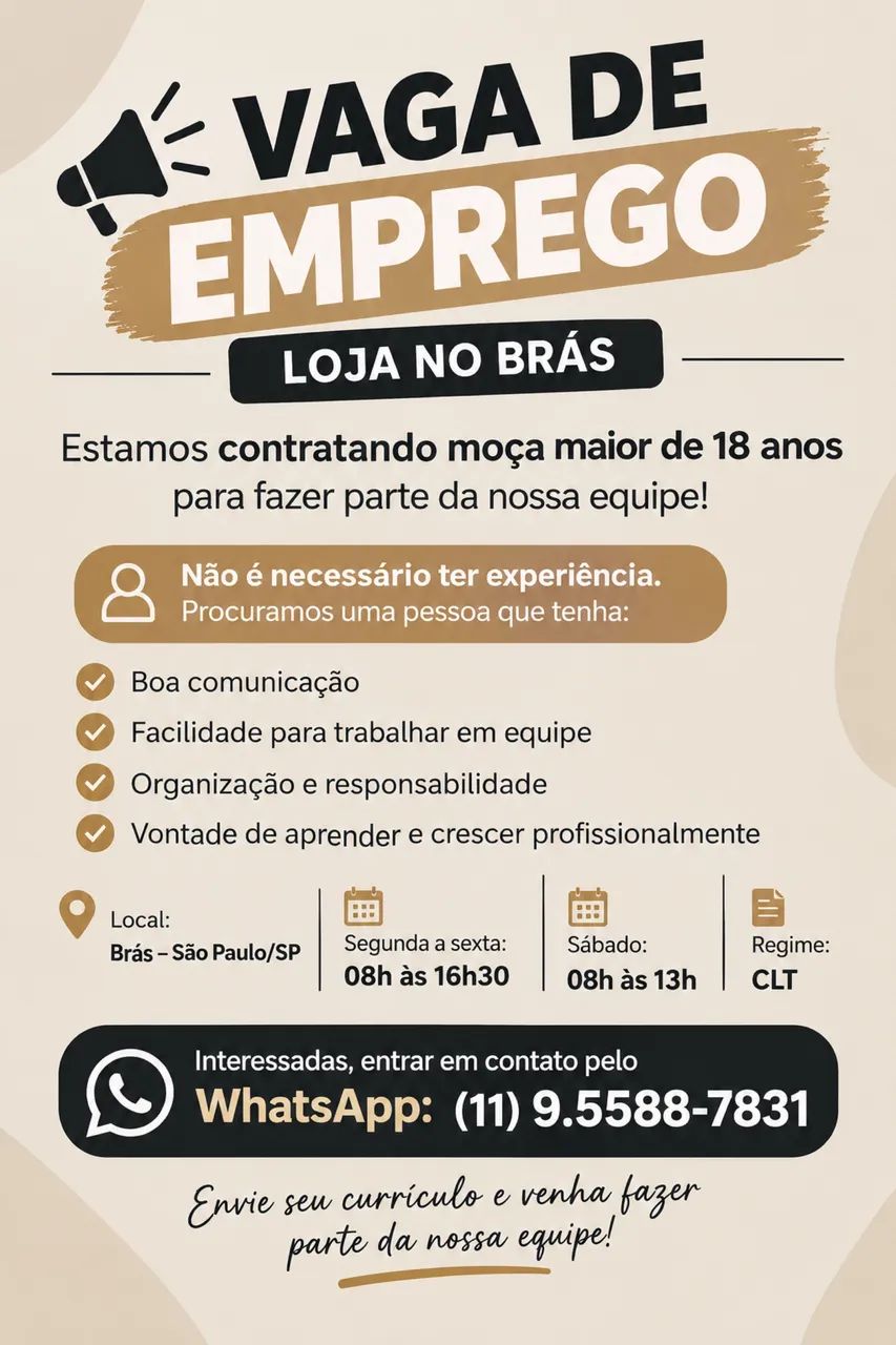 Vaga de emprego para moças no Brás 