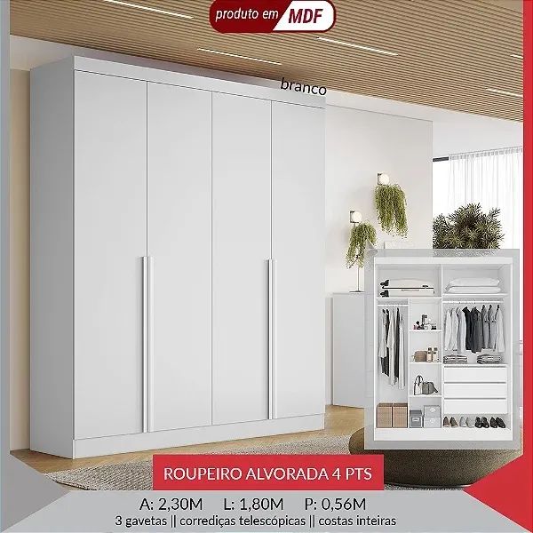 Roupeiro 4 portas 100% MDF - Pés de brinde  - Foto 2