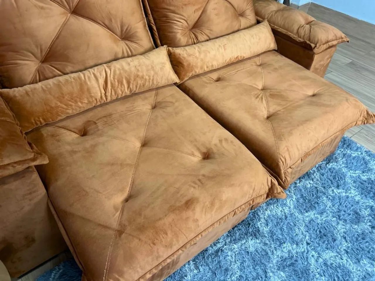 Sofá Retrátil Reclinável 200cm Veludo Terracota  - Foto 4