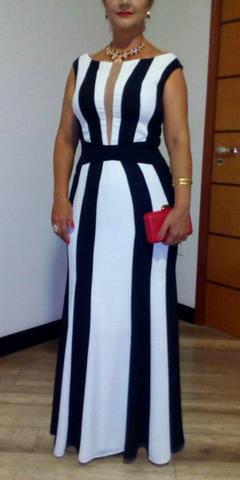 vestido de festa listrado preto e branco