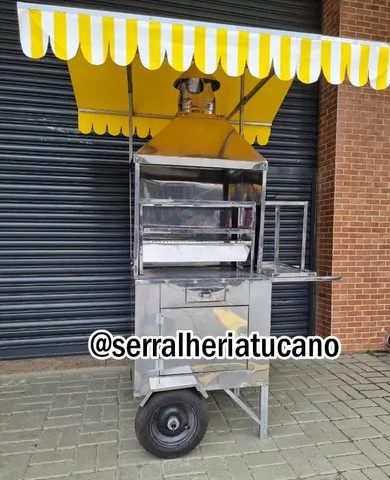 Carrinho de churrasco espetinho com pneus lona colorida