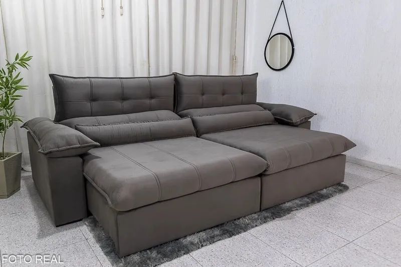 Sofá Retrátil Reclinável 2.90m Prata D28 Soft e Molas Ensacadas rf298 - Foto 3