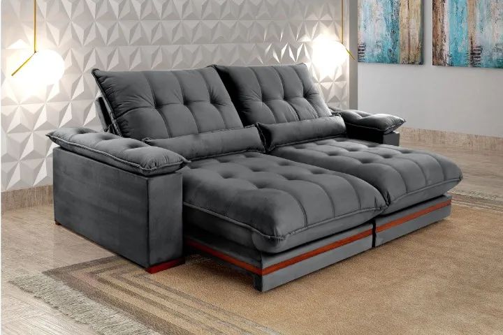 Sofá Retrátil Reclinável Ibiza Mola Ensacadas Linho Cinza