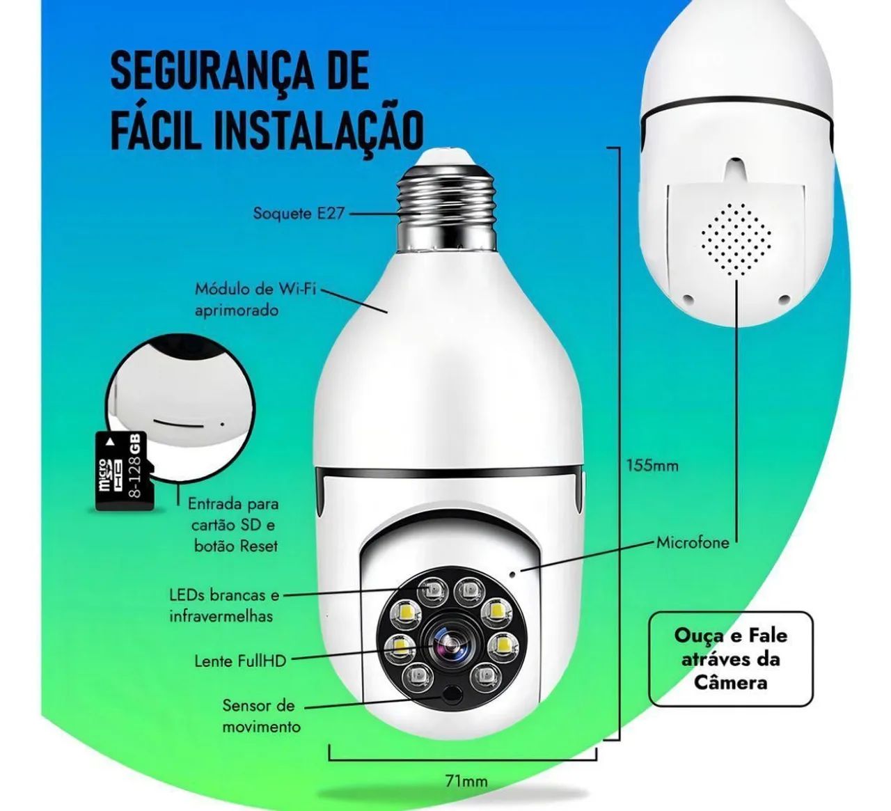 Câmera inteligente Wi-Fi lâmpada  - Foto 3