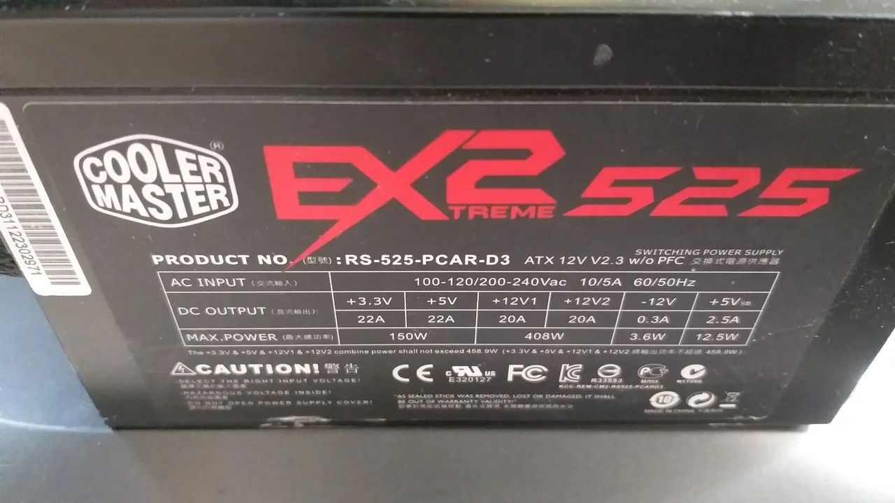 Fonte Real Atx Cooler Master 500w Real 8 Pinos Placa De Vídeo