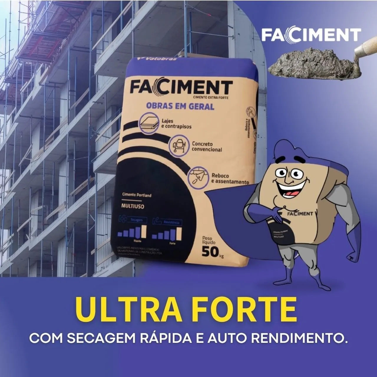 Cimento Faciment Extra Forte 50kg CP4 32 - Obras em Geral melhor que o Poty