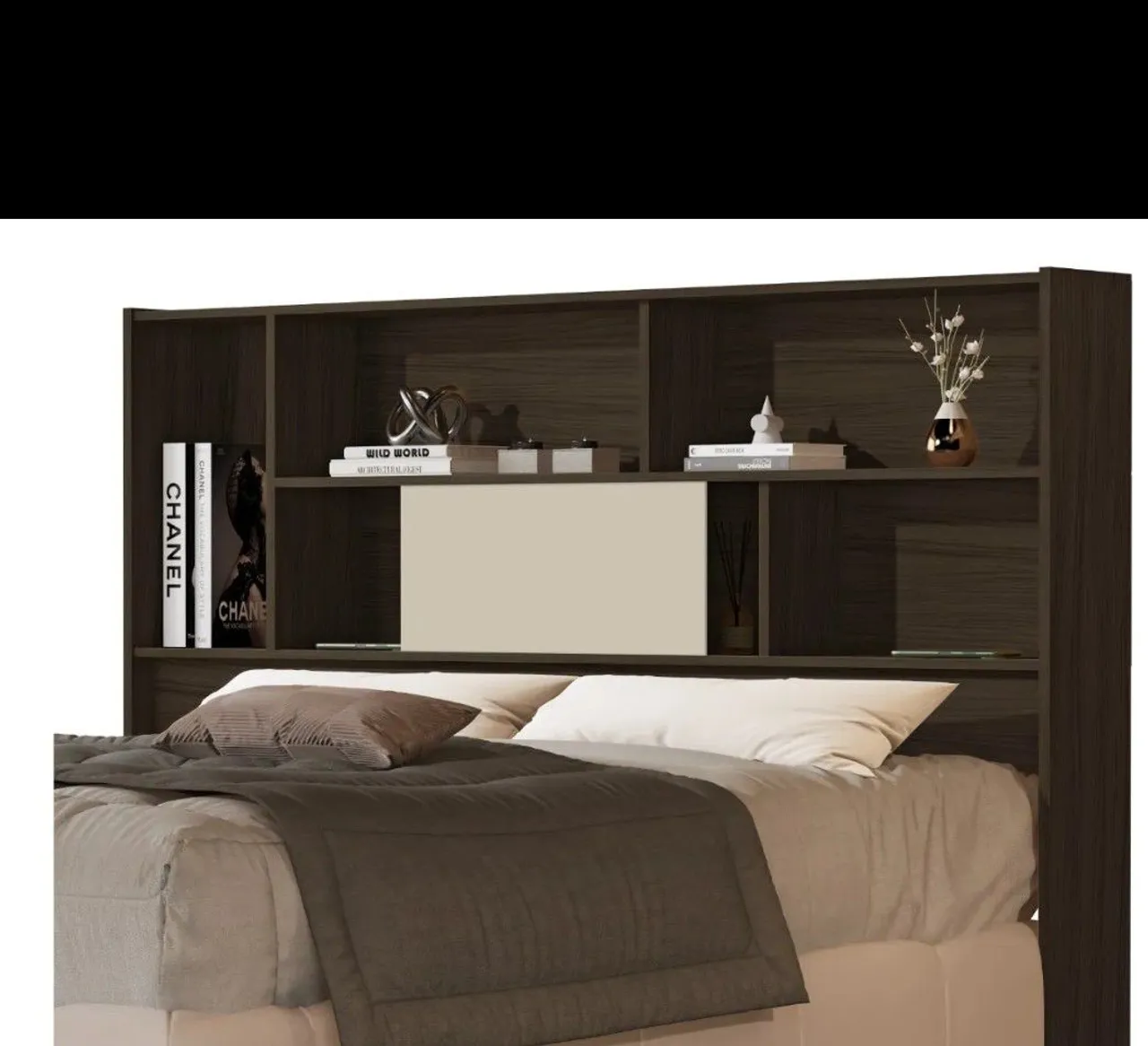 Cabeceira de Cama com Prateleiras e Design Moderno