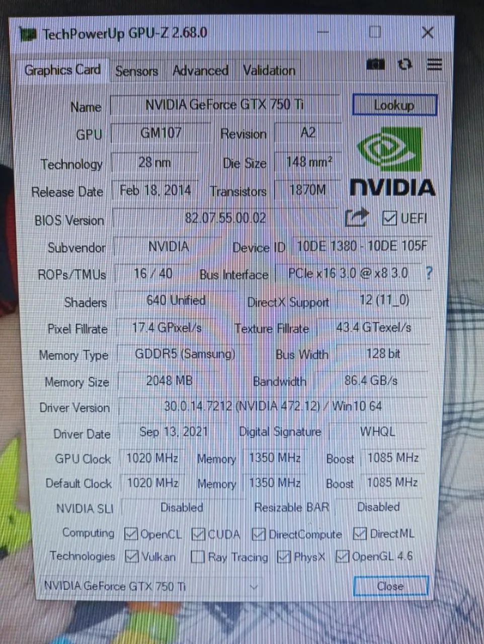 GTX 750 Ti Video Card DDR5 128bits64317761128579124