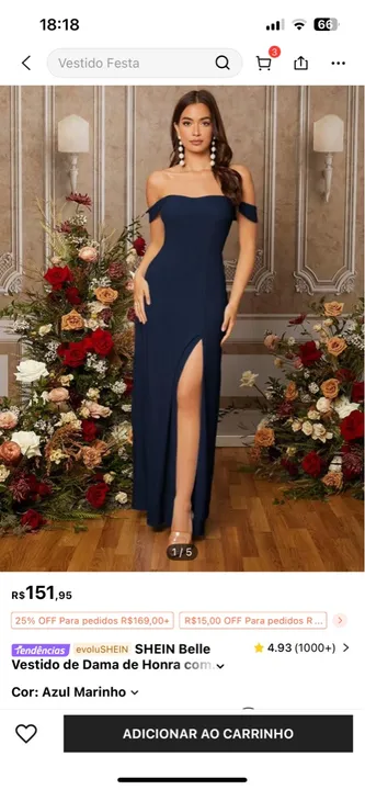 Vestido Azul Marinho Longo Chique - Usado uma vez