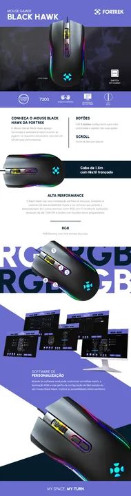 Mouse Gamer Fortrek Black Hawk RGB 7200DPI Switch By Huano - WZetta - Foto 5