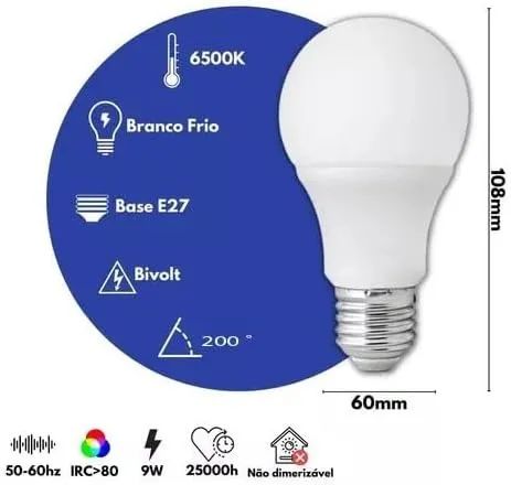 Lâmpada LED Bulbo A60 9W Luz Branca E27 Autovolt - G-light - Foto 4