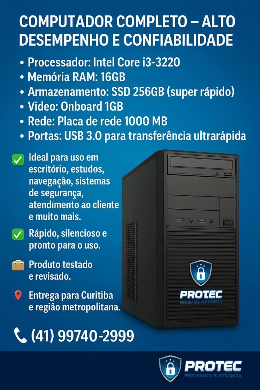 Computador Intel core i3 memória 16 GB