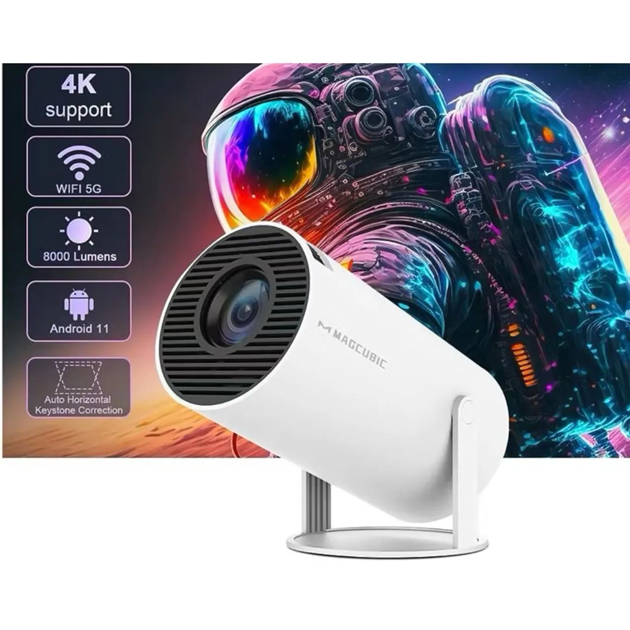 Projetor Portátil 4K HD Android 11.0 - Smart Wi-Fi 5G Bluetooth