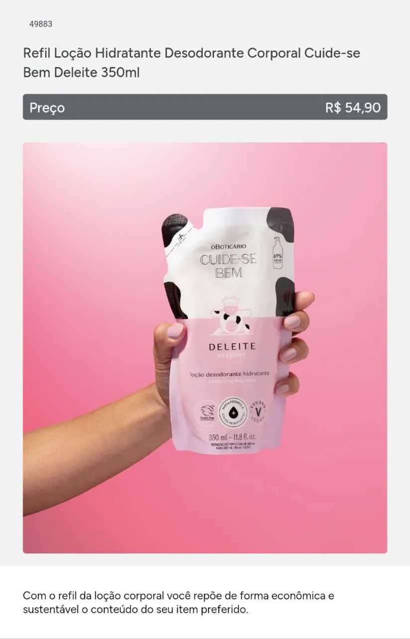 Refil Loção Hidratante Desodorante Corporal Cuide-se Bem Deleite 350ml