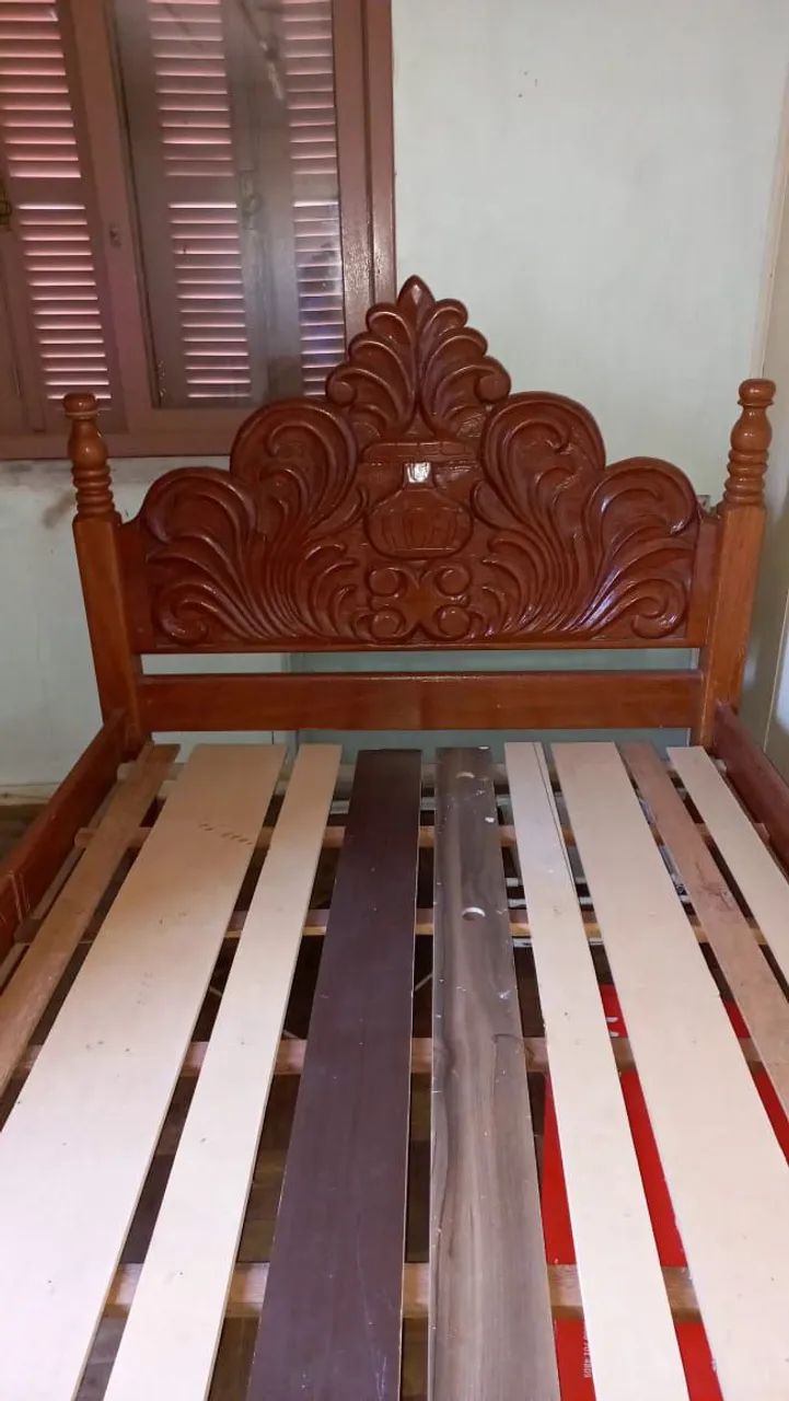 Carved Wooden Bed with Headboard