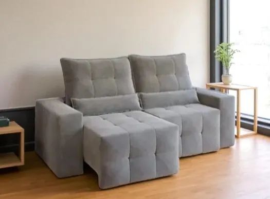 Sofá Cinza Retrátil e Reclinável Lisboa 