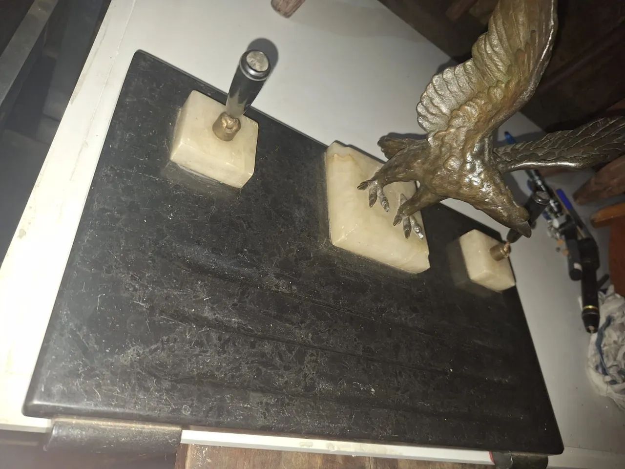 Tinteiro Antigo Mármore e Bronze  - Foto 5