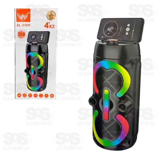 CAIXA DE SOM  BLUETOOTH 50W LED RGB Entrada AUX CARTÃO MEMÓRIA P10 CABO USB RECARREGÁVEL