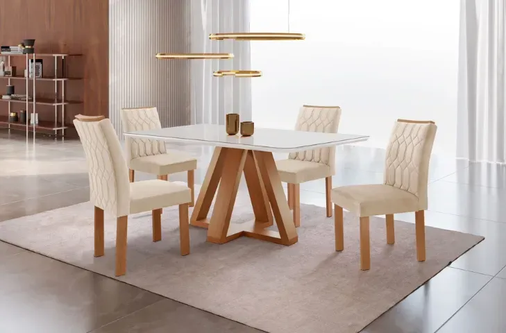 MESA MADRI 1,20X0,90 TAMPO EM VIDRO SMART C/ 4 CADEIRAS