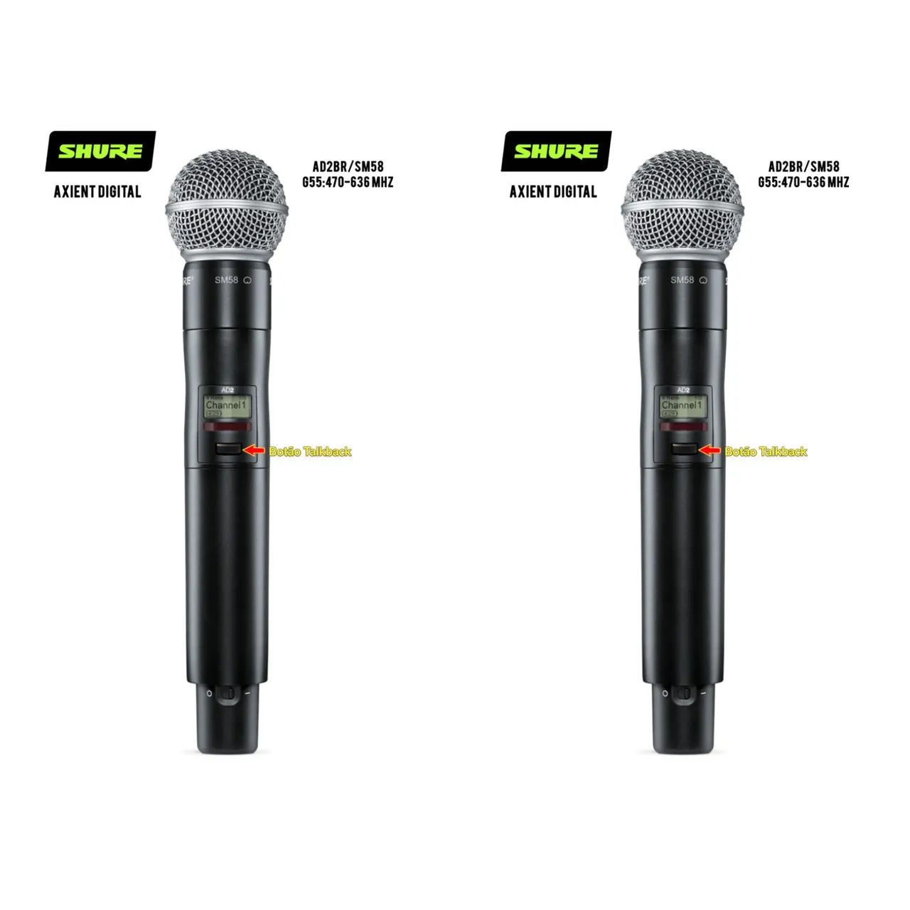 2 Microfones Sem Fio Original Axient Digital AD2 SM58 COM TALKBACK ( G55 470-636MHz )