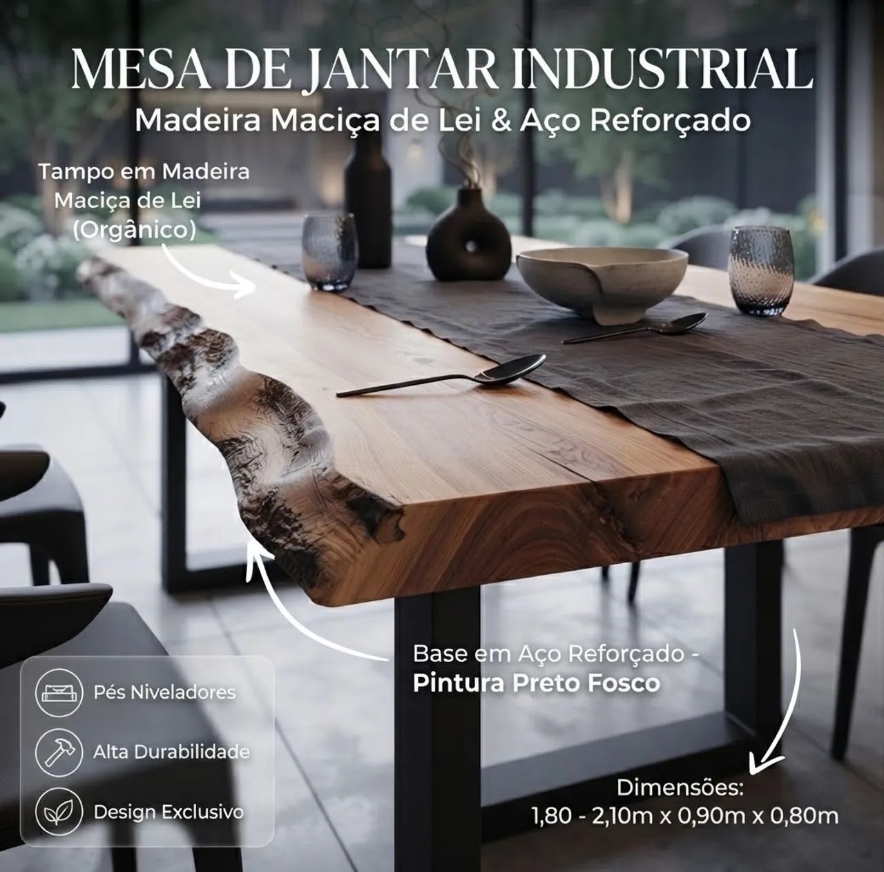 Mesa de Jantar Madeira Maciça com Borda Orgânica - Foto 5