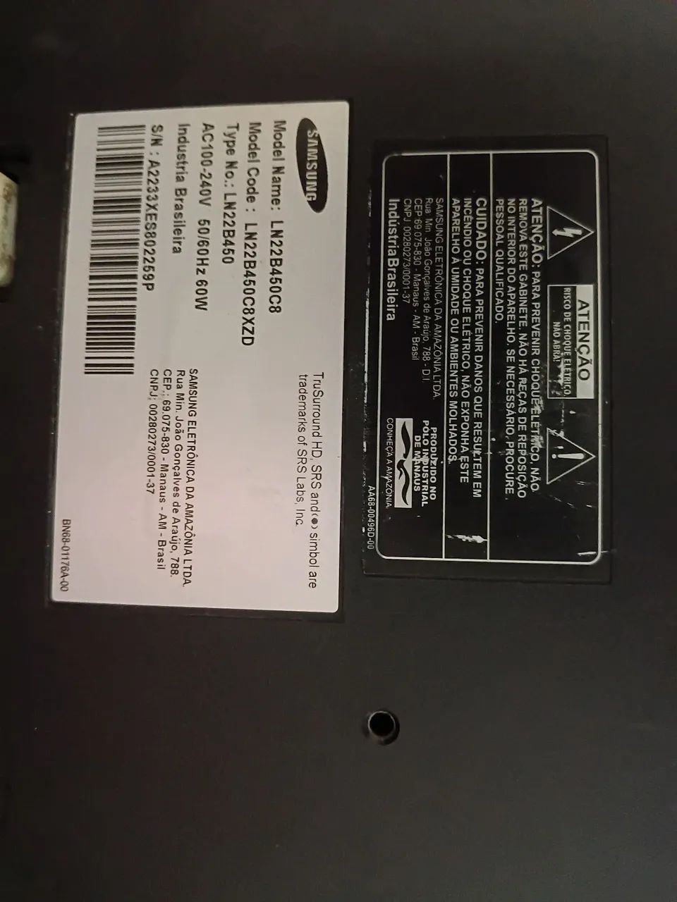 TV Samsung LCD 22" - Modelo LN22B450C8 - R$ 150 - Foto 2