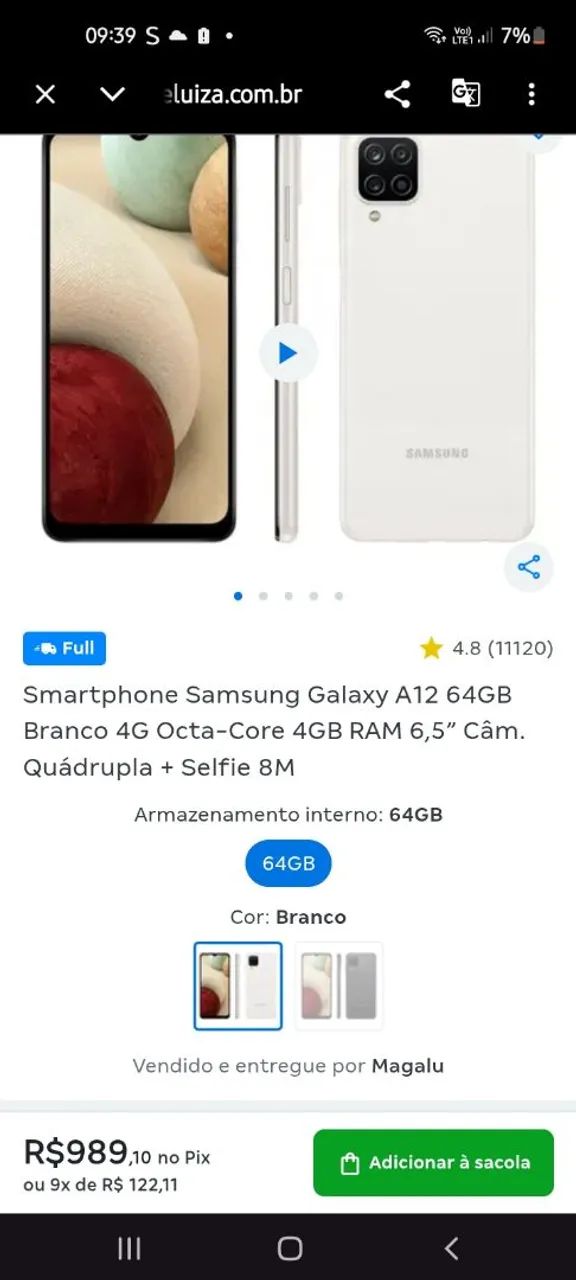 VENDE-SE CELULAR SAMSUNG A12 COM DEFEITO 