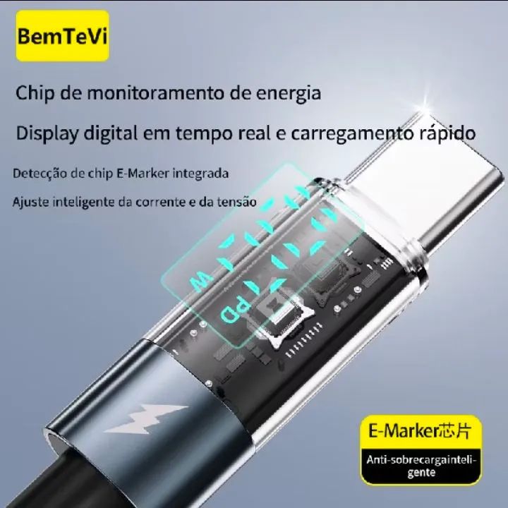 Cabo Tipo C / USB A 240W Carregamento Rápido 5A - Foto 3