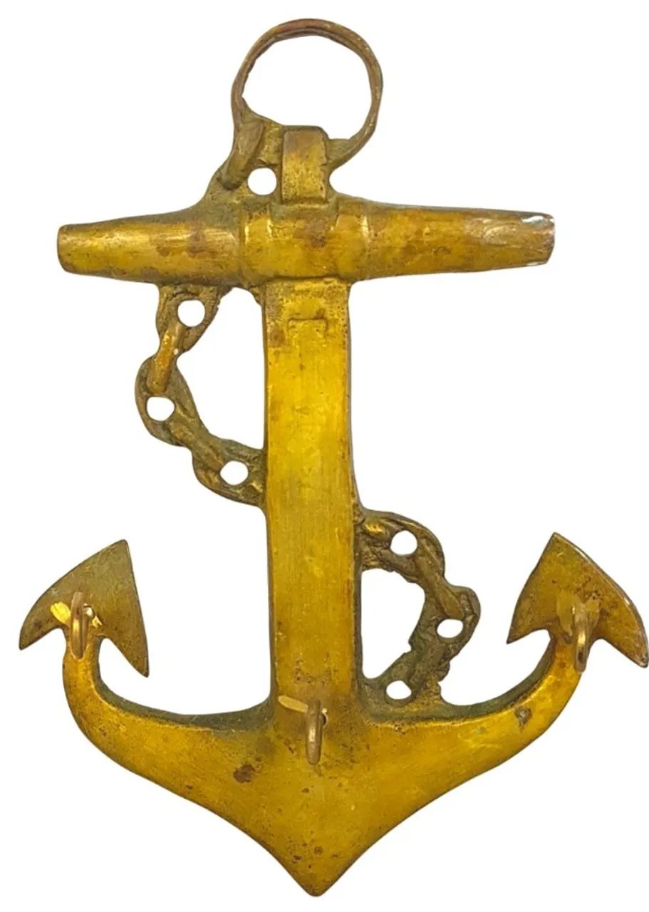 Grande Claviculário Parede bronze dourado maciço Formato de âncora contendo três suportes 